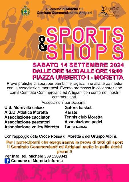 Moretta, sabato 14 settembre c’è Sport&Shops