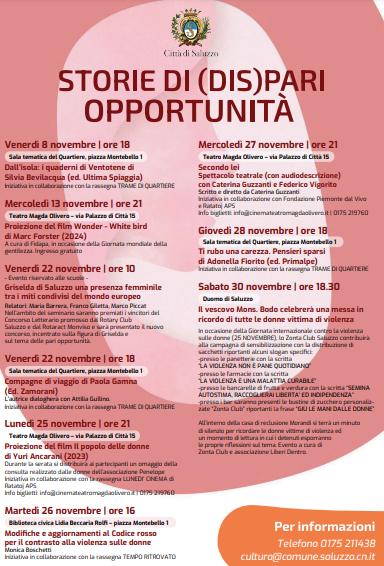 Il calendario delle “storie di (dis)pari opportunità” a Saluzzo